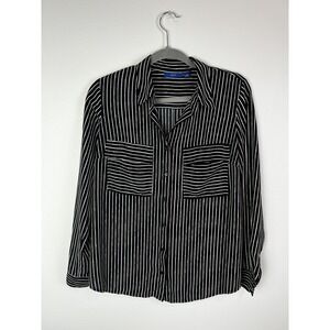 Apt 9 Womens Shirt Size Medium Black White Striped Button Up Career Top